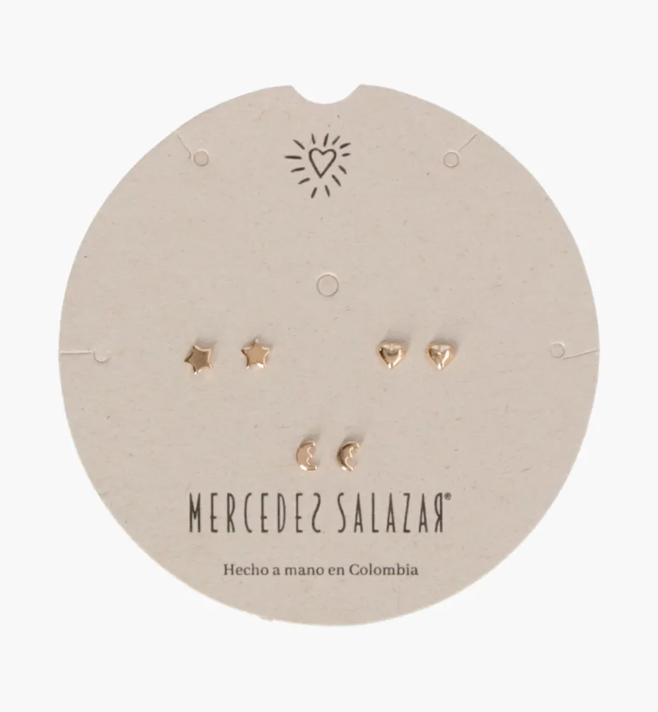 Earrings*Mercedes Salazar Moon, Stars and Heart Studs Set of 3